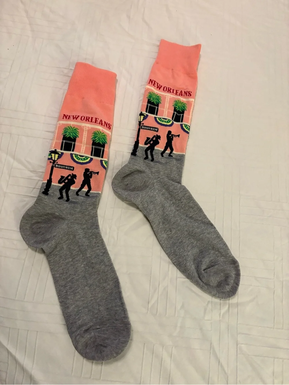 New Orleans Pink & Gray Novelty Crew Socks